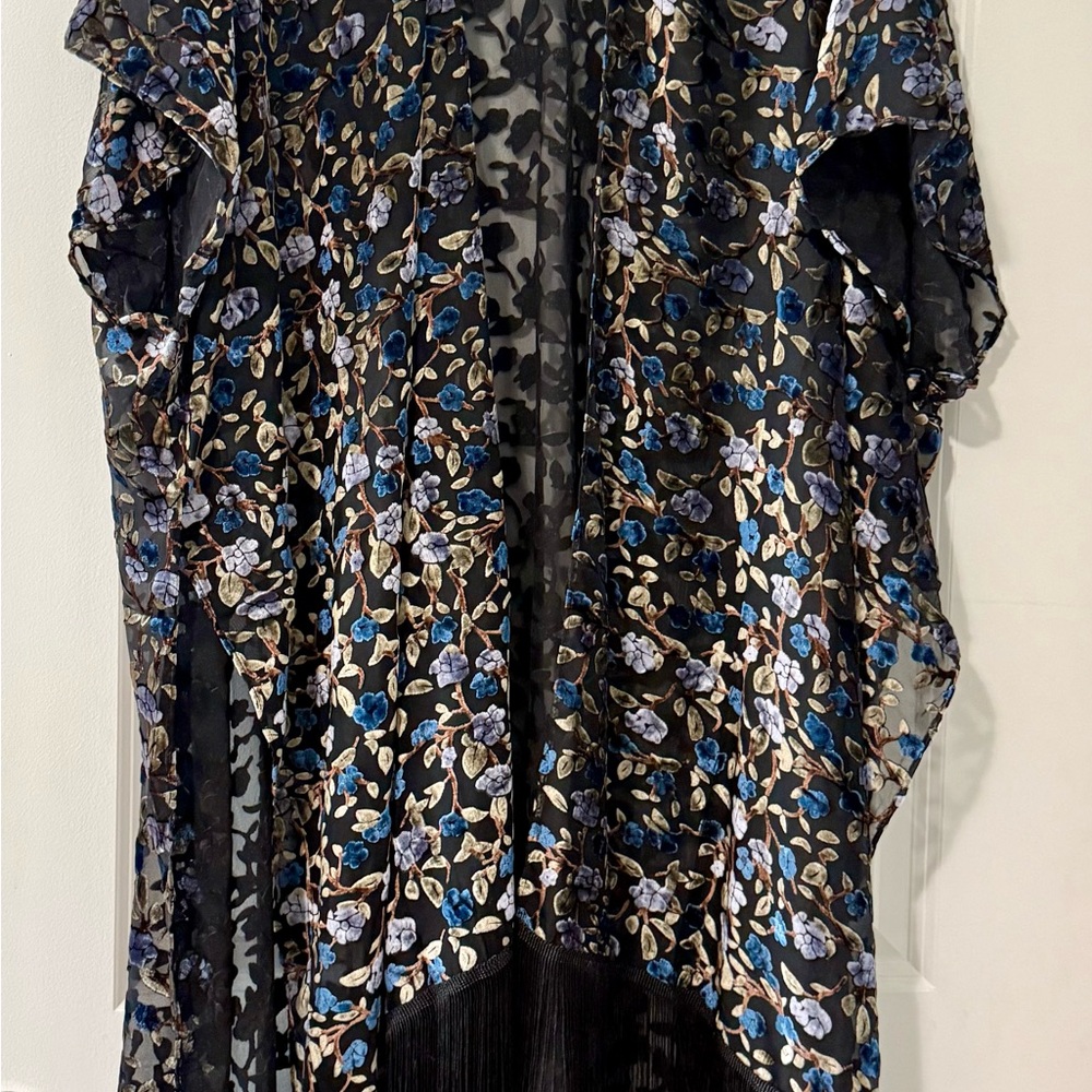 Floral Sheer Kimono with Fringe